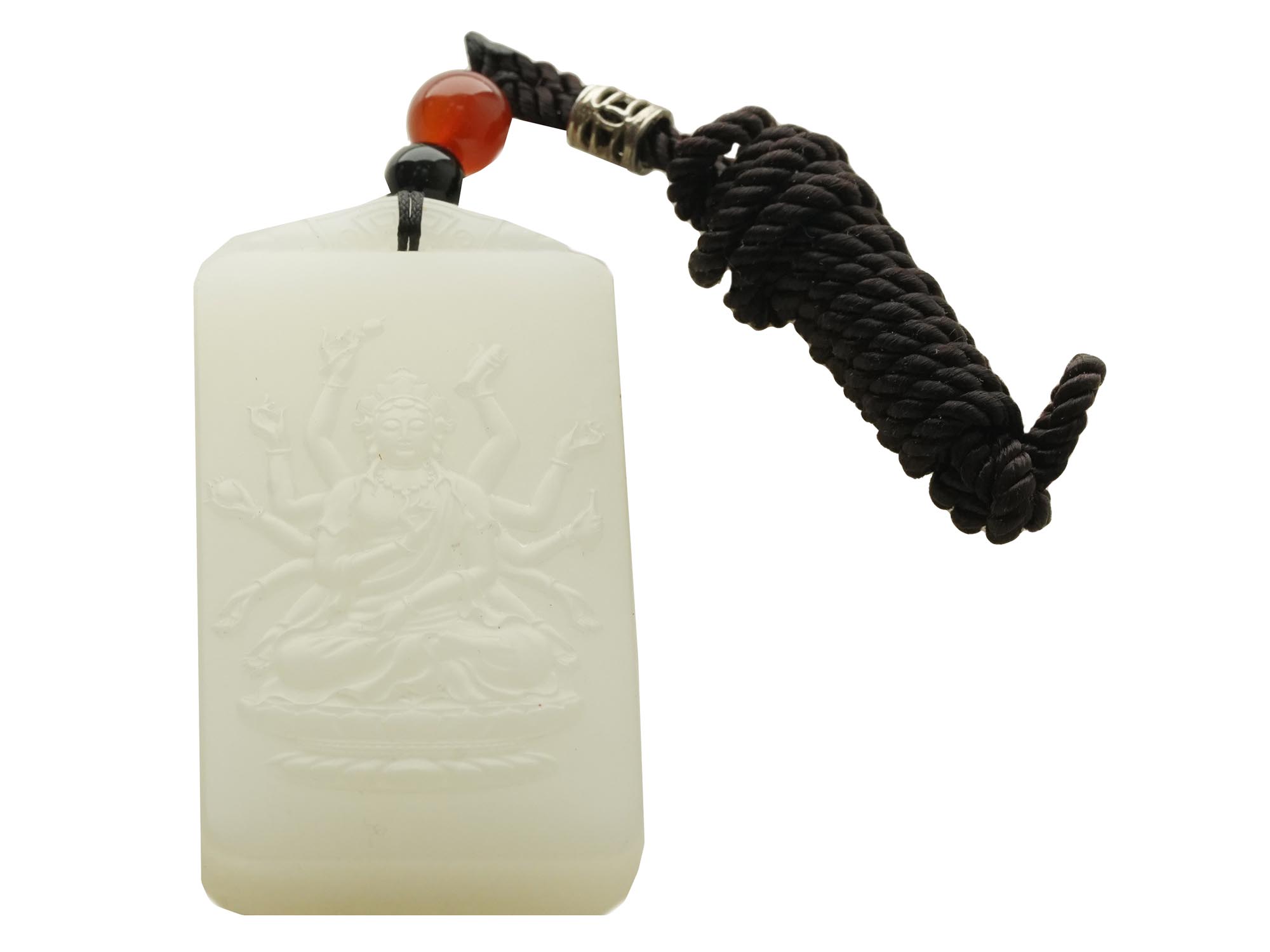 CHINESE HETIAN WHITE JADE GUANYIN CARVED PENDANT PIC-1